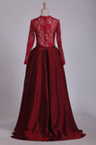 Burgundy Asymmetrical Prom Dresses Long Sleeves Taffeta & Tulle Hot