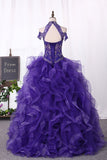 Ball Gown Tulle Quinceanera Dresses High Neck Beaded Bodice Sweep Train