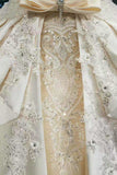 Satin Wedding Dresses Long Sleeves A Line With Beads Rhinestones Bow Knot