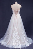 A Line Sweetheart Tulle Appliqued Wedding Dress, Strapless Tulle Bridal Dresses