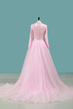 Mermaid Wedding Dresses Scoop Long Sleeves Stretch Satin With Tulle Detachable Train