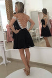 A Line Scoop Short Sleeves Lace With Applique And Beads Homecoming Dresses