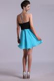 Two-Tone Homecoming Dresses One Shoulder A-Line Empire Waist Chiffon With Beads