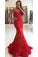 Charming Sexy Long Red Lace Cheap Mermaid Spaghetti Straps Sweetheart Prom Dresses UK JS321