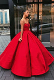 Charming Vintage Red Sweetheart Strapless Satin Ball Gown Sleeveless Prom Dresses JS231