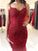 Cheap Red Spaghetti Straps Sweetheart Mermaid With Lace Appliques Prom Dresses JS121