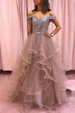Rhinestones Bodice Multi Layered Bottom Classic Prom Dresses Tulle Party Dresses