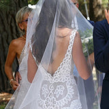 Simple A Line V Neck Sleeveless Lace Appliques V Back Hollow Beach Wedding Dresses