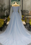 Long Sleeve Tulle Prom Dresses with High Split Beaded Crystal Fashion Evening Dresses