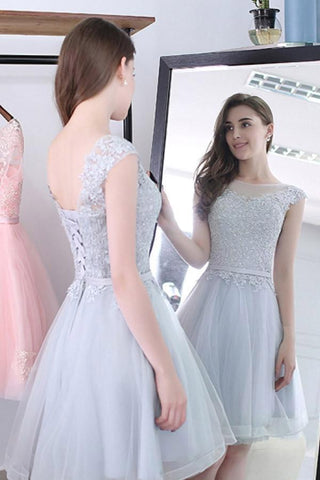Scoop Sashes Appliques Sleeveless Mini Homecoming Dress Short Prom Dresses JS128