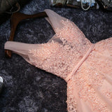 Lace Appliqued Tulle Blush Pink Short Prom Dress Sweet 16 Dress JS879