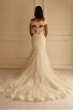 Off Shoulder Short Sleeves Mermaid Lace Wedding Dress with Appliques Bridal Dress JS750