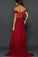 Burgundy A-Line Off-the-Shoulder Sleeveless Sweetheart High Split Lace Long Prom Dresses UK JS283