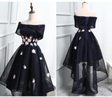Chic Off-the-Shoulder Appliques Asymmetrical Short High Low Homecoming Dress