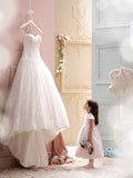 Charming Sweetheart Lace Appliques High-Low Tulle A-Line Wedding Gown JS116