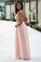 A-Line Spaghetti Straps Floor-Length Backless Sleeveless Pink Chiffon Lace Prom Dresses JS276
