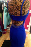 Royal Blue Scoop Mermaid Sleeveless Backless Beads Spandex Prom Dresses JS618