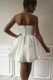 Mini Strapless Cute A-Line Sweetheart Ivory Short Open Back Homecoming Graduation Dress JS251