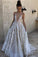 2023 A-Line White Long Tulle Deep V Neck Lace Sleeveless Appliques Prom Dresses JS850