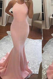 Halter Mermaid Halter Pink Backless Long Sleeveless Floor Length Long Prom Dresses JS766