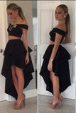 SexyTwo Pieces Modern Off the Shoulder A-Line Princess High Low Satin Homecoming Dresses JS875