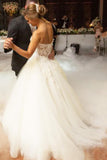Fairy Ball Gown Strapless Sweetheart Ivory Tulle Long Wedding Dresses with Lace Appliques JS973