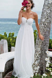 Elegant A-Line Sweetheart White Strapless Chiffon Beach Wedding Dress with Beads JS784