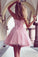Cute A Line Sweetheart Strapless Tulle Pink Short Prom Dresses Homecoming Dresses JS920