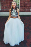 Embroidery Two Piece White Prom Dresses Two Pieces Pageant Gowns JS551