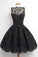 A-Line Scalloped-Edge Sleeveless Vintage Black Lace Appliques Prom Dresses JS869