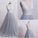A-Line V-Neck Ivory Lace Bodice Grey Tulle Skirt Chapel Train Appliques Wedding Dress JS287
