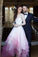 Chic A Line Sweetheart High Low Ombre Organza Long Sleeve V Back Wedding Dress PW324