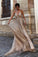 Sexy A line Deep V Neck Spaghetti Straps Backless Prom Dresses Sequins Long Party Dress