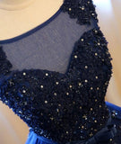Dark Blue Tulle Lace Beads Ball Gown Open Back Sweet 16 Dress Quinceanera Dresses JS808