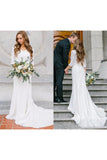 Vintage A Line Bohemian Lace Chiffon 3/4 Sleeve Scoop Wedding Gowns Bridal Dresses JS277
