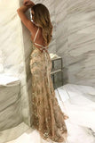 Mermaid Spaghetti Straps V-Neck Tulle Backless Prom Dresses with Appliques JS520