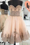 Cheap Homecoming Dress With Appliques Strapless Tulle Sweetheart Party Dresses JS319