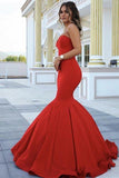 Red Chic Strapless Sleeveless Sweetheart Mermaid Satin Full-length Prom Dresses JS281