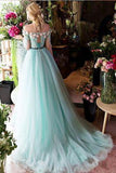Princesses Romantic Summer Boho Off the shoulder Long Sleeve Blue Wedding Dresses JS546