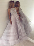 Chic A-Line Scoop Tulle Sparkly Beading Ball Gown Asymmetrical Backless Prom Dresses JS302