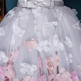 Charming Sweetheart Flowers Strapless Tulle Asymmetry Prom Dresses Wedding Dresses JS259
