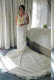 Shinny V-neck Sleeveless Mermaid Lace Beaded Wedding Dresses WD21