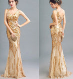 Fashion Sparkly Golden Sequins Mermaid Backless Sleeveless Floor-Length V-Neck Prom Dresses JS244