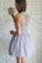 A-Line V-Neck Short Lilac Above Knee Tulle Appliques Homecoming Dress with Lace JS322