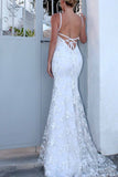 Sexy Backless Off White Mermaid Lace V Neck Wedding Dresses Long