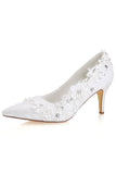 Ivory High Heels Wedding Shoes with Appliques Fashion Lace Woman Dress L-941