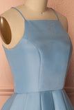 A Line Blue Halter Sleeveless Short Satin Knee Length Homecoming Dress JS601