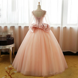 Vintage Pink Flower Long Sleeves Puffy Tulle Long Quinceanera Dress Prom Dresses UK JS428