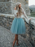 High Fashion Two-Piece Long Sleeves Homecoming Dress White Lace Top with Tutu Skirt JS122