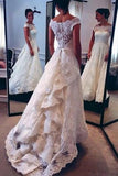 Vintage Lace Ivory Off the Shoulder Layers Skirt A-line Bridal Gowns Wedding Dresses JS152
